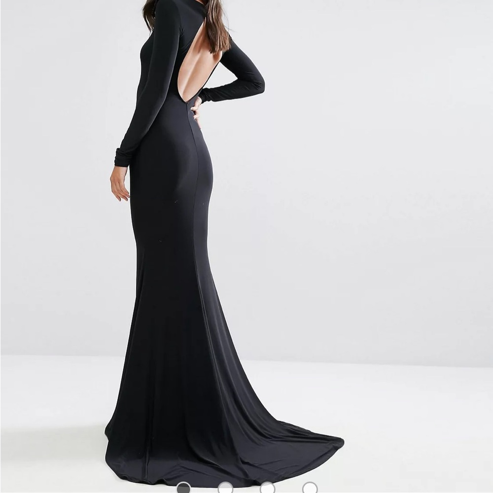 Club L Open Back Black maxi Fishtail Dress